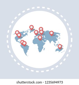 world map location geo tags shopping icon concept flat