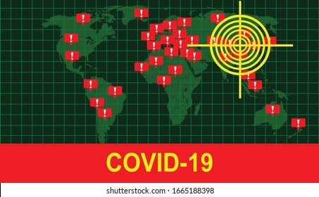 World map with location grid and alert messages for Coronavirus (COVID-19) outbreak all over the world illustration vector