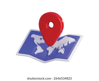 Weltkarte mit Location Pin Symbol 3D Rendering Konzept von Urlaub und Reisen, GPS-Standort-Navigation Service Symbol Vektorgrafik