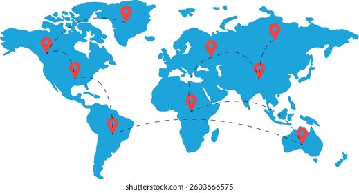 World map with location pins. vector illustration