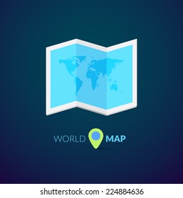 World map logo with pointer, vector business icon
