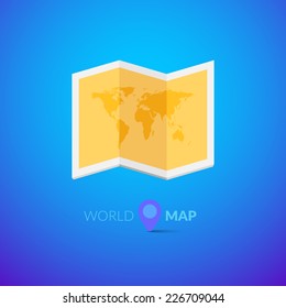 World Map Logo With Pointer, Vector Business Icon