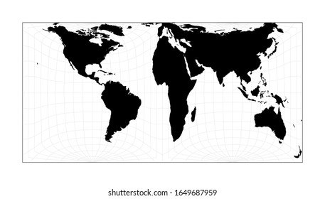 World map with longitude lines. Gringorten square equal-area projection. Plan world geographical map with graticule lines. Vector illustration.