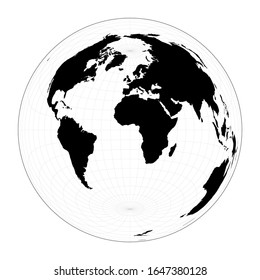 World map with longitude lines. Lambert azimuthal equal-area projection. Plain world geographical map with graticule lines. Vector illustration.