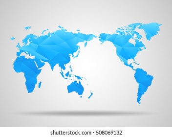 World map. Low poly design. blue origami planet. Vector illustration