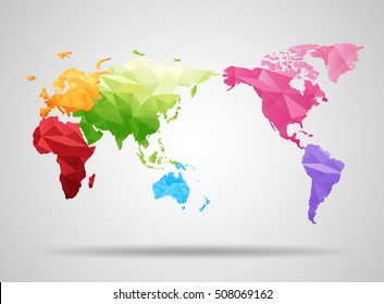 World map. Low poly design. origami planet. Vector illustration