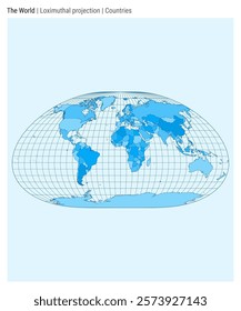 World Map. Loximuthal projection. Countries style. High Detail World map for infographics, education, reports, presentations. Vector illustration.