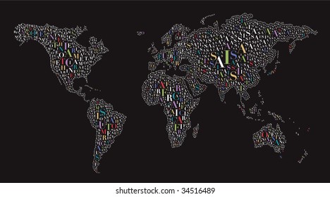 A world map made by letters.