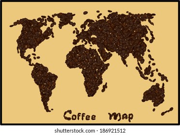 World Map made of coffee beans