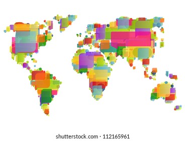World map made of colorful speech bubbles concept illustration background vector