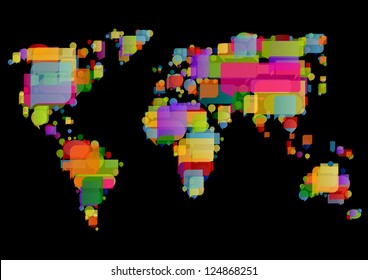 World map made of colorful speech bubbles concept illustration background vector