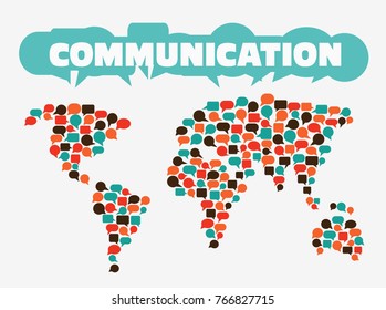 World map made of colorful speech bubbles. Translating, language interpreter and communication vector concept illustration