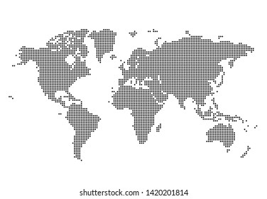 World Map Made Of Dots Flat Simple Black Vector Graphic