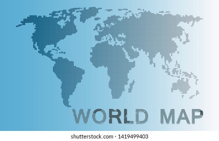 WORLD MAP. is made up of dots, gray-blue background