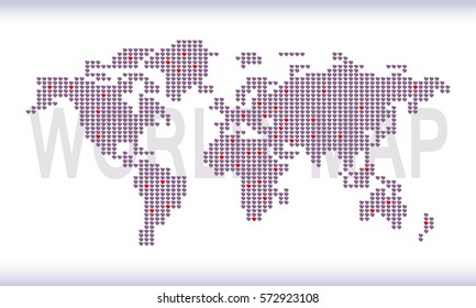 WORLD MAP. is made up of dots, gray-blue background