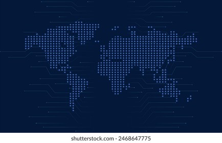 Mapa del mundo hecho puntos sobre fondo azul
