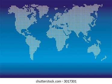 World map made with dots on blue background