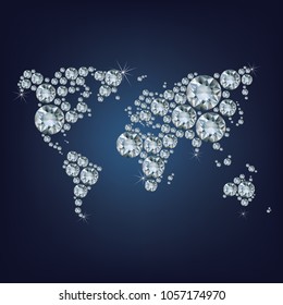 World map made as lot of expensive diamond