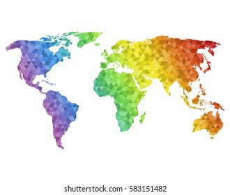 World map made of full-color mosaic of polygonal