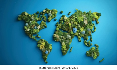 World map made of green leaves