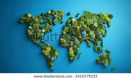 World map made of green leaves