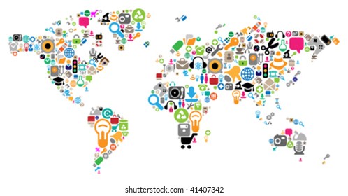 World map made of internet and computer icons. Vector illustration concept.