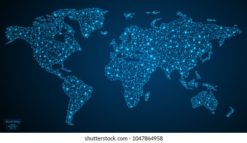 World Map Made Of Lines And Triangles, The Connection Point Of The Network. Vector Illustration Eps 10.