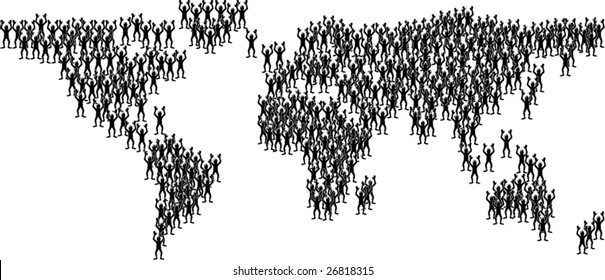 world map made up of lots of stylised people, concept