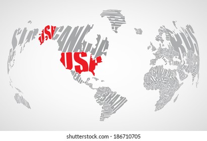 World map made up of the names of countries