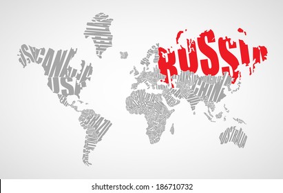 World map made up of the names of countries