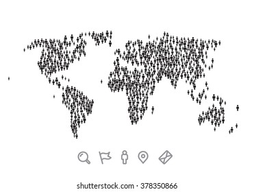 World map made out of simple people figures. Vector illustration