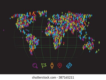 World map made out of simple people figures. Vector illustration