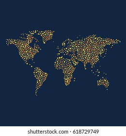 World Map Made Out With Stars Of Different Sizes In Flat Style.