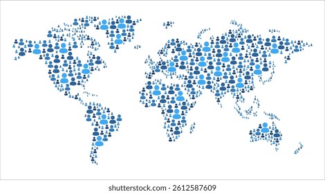 World map made of people symbol on white background
