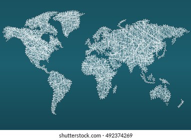 World map made with threads, concept background