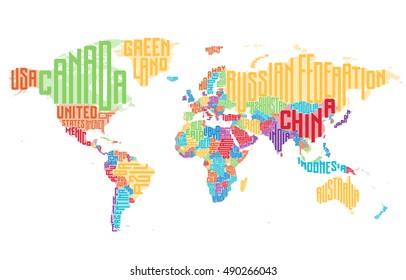 World map made of typographic country names. Vector illustration.