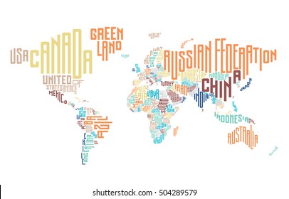 World map made of typographic country names. Vector illustration.