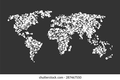 world map made of white dots on a black background