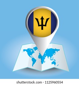 World map   with magnified Barbados. Abstract vector illustration.