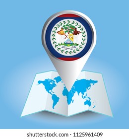 World map  with magnified Belize.  Abstract vector illustration.