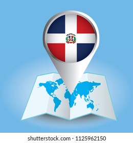 World map  with magnified Dominican Republic.  Abstract vector illustration.
