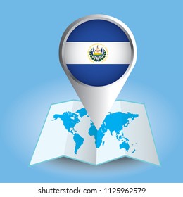 World map  with magnified El Salvador. Abstract vector illustration.