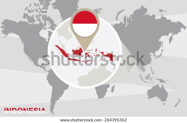 インドネシアを拡大した世界地図 インドネシア国旗と地図 のベクター画像素材 ロイヤリティフリー