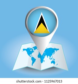 World map  with magnified Saint Lucia. Abstract vector illustration.