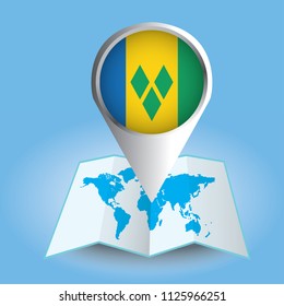 World map with magnified Saint Vincent and the Grenadines.  Abstract vector illustration.