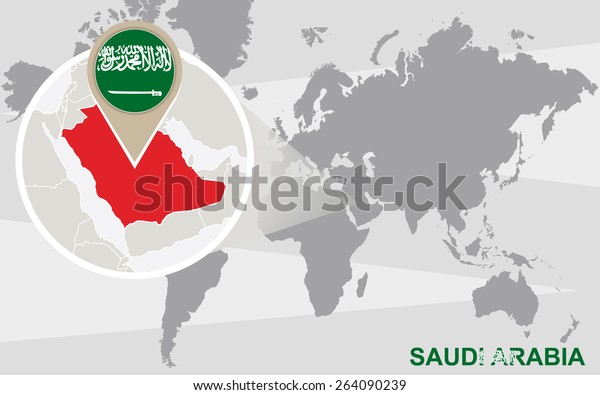 サウジアラビアを拡大した世界地図 サウジアラビア国旗と地図 のベクター画像素材 ロイヤリティフリー
