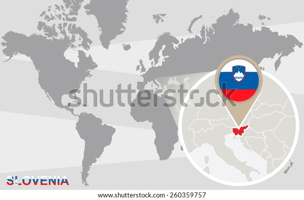 World Map Magnified Slovenia Slovenia Flag Stock Vector Royalty