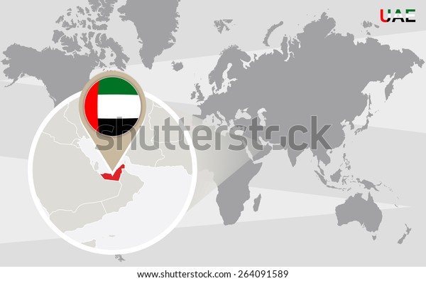 World Map Magnified United Arab Emirates Stock Vector Royalty