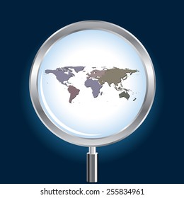 World Map with magnifying glass