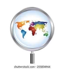 World Map with magnifying glass